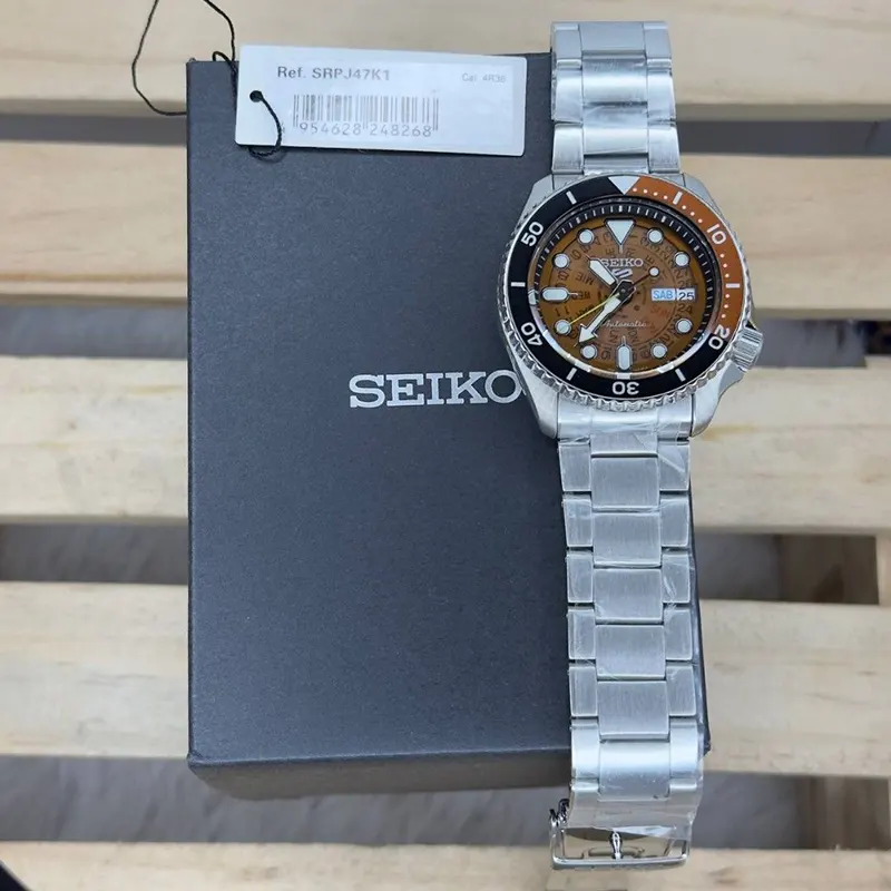 Seiko 5 Sports SKX Skeleton 'Time Sonar' Brown Men's Watch- SRPJ47K1